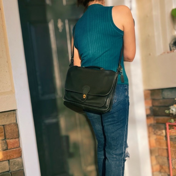 COACH 1973 Vintage Classic Black Leather Crossbody Bag Laptop Briefcase Valise - Picture 9 of 12